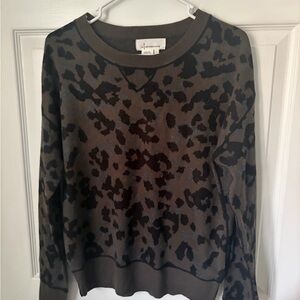 By Anthropologie Women’s Olive Green and Black Leopard Print Sweater